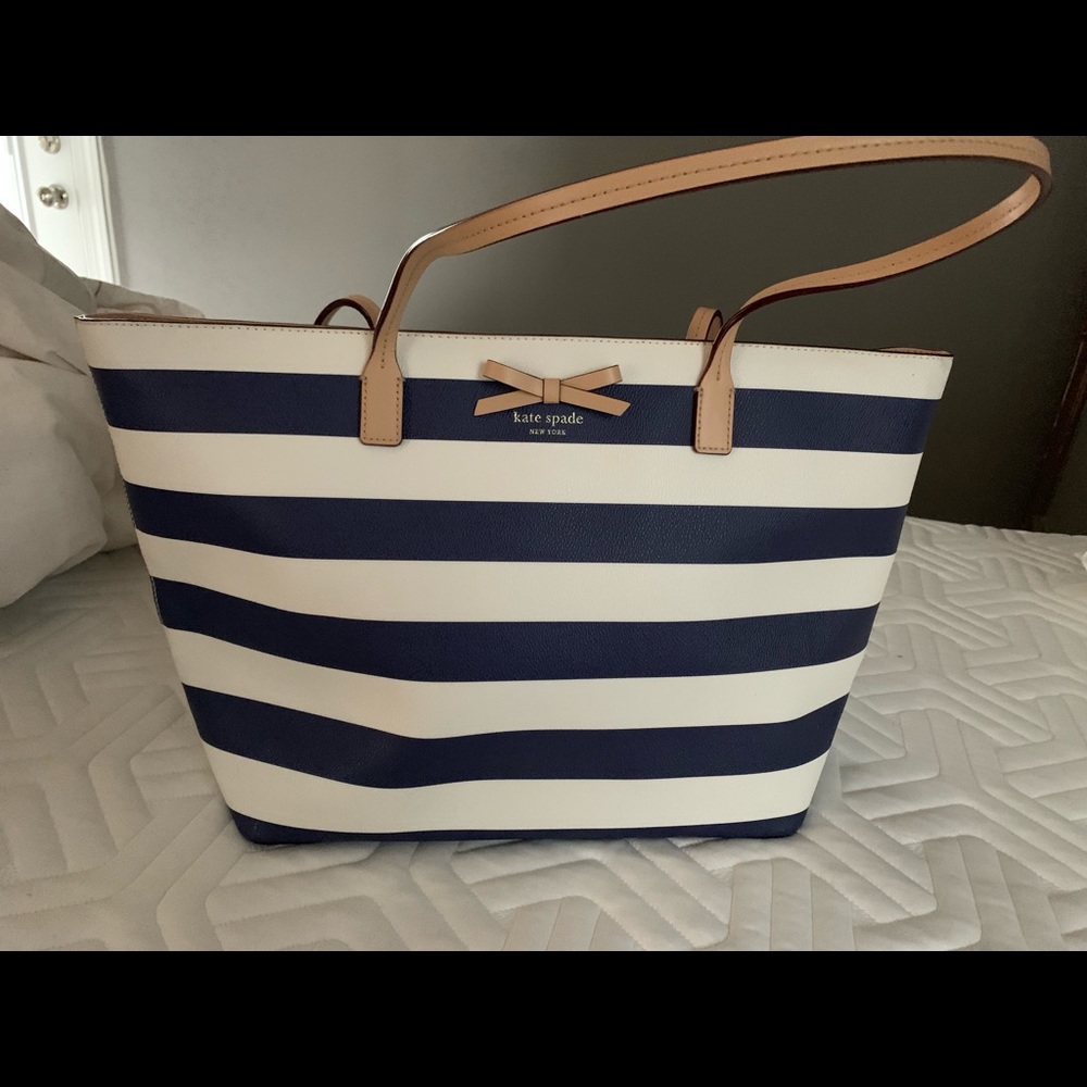 Kate Spade navy and white stripe tote